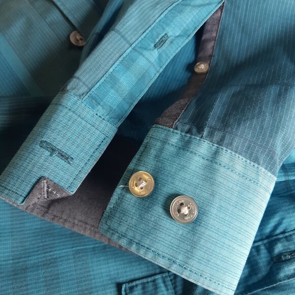 CALVIN KLEIN  SZ L Slim Fit 100% Cotton Blue Plaid LS Men's Button Up Shirt - Picture 4 of 16